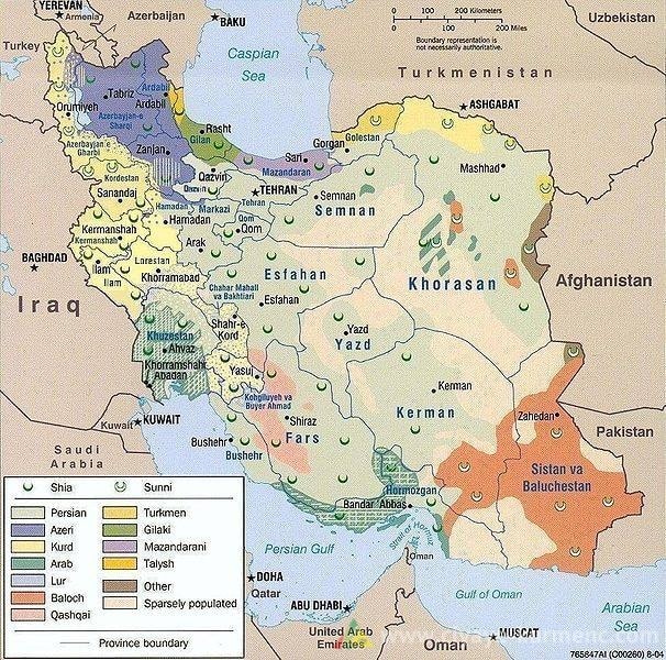 Bevölkerungsverteilung der Nationalitäten in den Provinzen des Iran